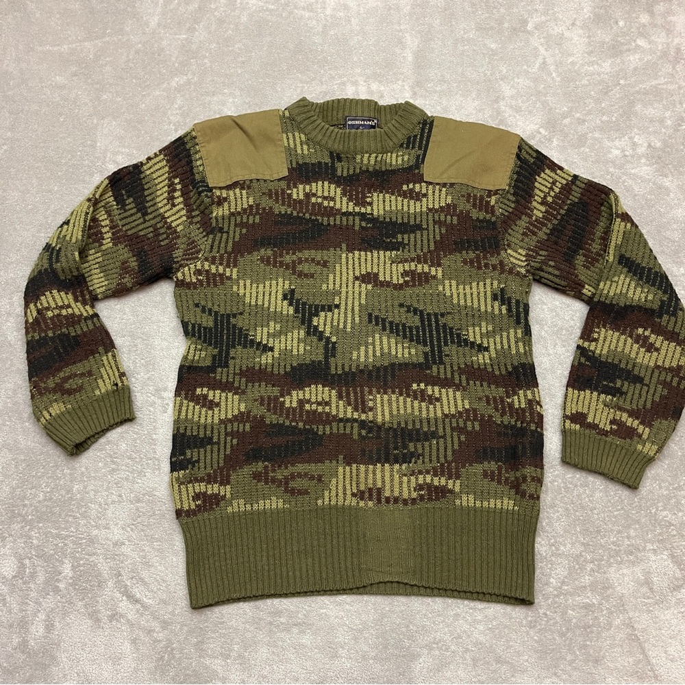 Vintage Oshman’s Camouflage Army Military Knit Sweater Men’s Size L Hunting